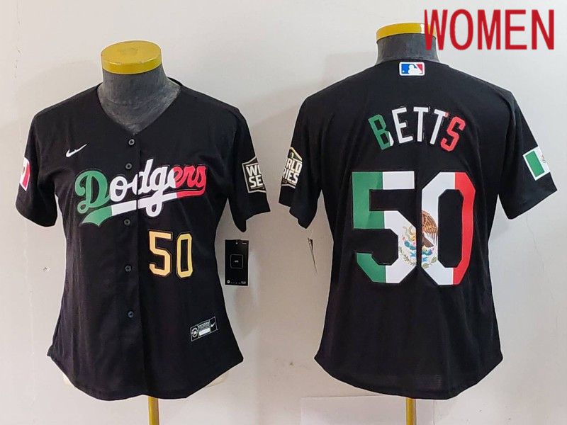 Women Los Angeles Dodgers #50 Betts Black Fashion Nike 2024 MLB Jersey style 7244->women mlb jersey->Women Jersey